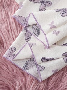 SHEIN Tween Girl Soft Textured Fabric Purple Butterfly Print Pants & Short Sleeve Loose Casual 2Pcs Loungewear Set,Summer,Travel - Apricot - View 7