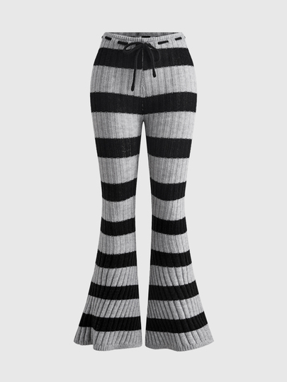 Herbst/Winter Grunge Punk Low Waist weit gestreifte lässige Streetwear Schlaghose aus Strick für Damen