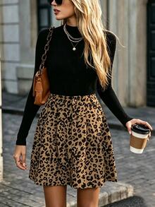 SHEIN LUNE Beige Print Corduroy Skirt Brunch Date Office Autumn Vintage Elegant - Multicolor - View 4