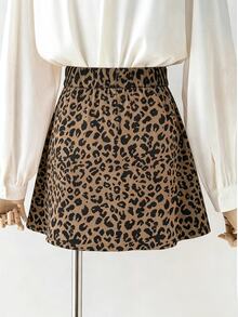 SHEIN LUNE Beige Print Corduroy Skirt Brunch Date Office Autumn Vintage Elegant - Multicolor - View 2