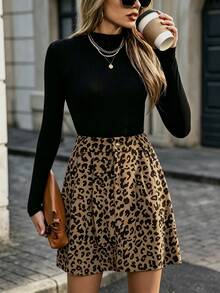 SHEIN LUNE Beige Print Corduroy Skirt Brunch Date Office Autumn Vintage Elegant - Multicolor - View 5