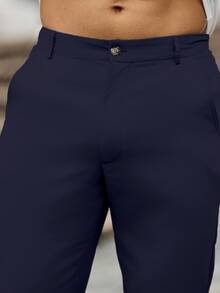 Manfinity Homme Men's Casual Pocketed Versatile Everyday Commute Pants Ceremony - Navy Blue - View 3