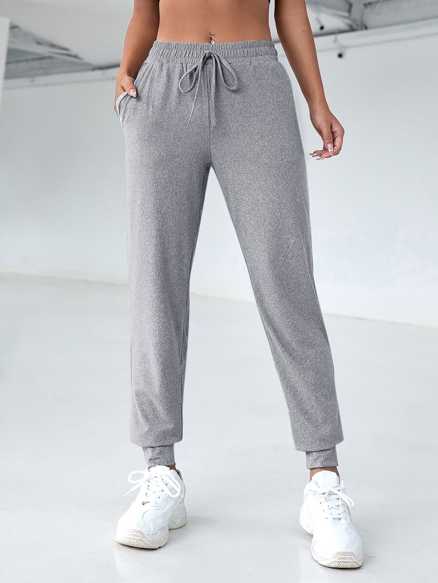 SHEIN Cheerettes Casual Drawstring Elastic Waist Sweatpants - Light Grey - View 1