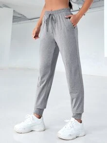SHEIN Cheerettes Casual Drawstring Elastic Waist Sweatpants - Light Grey - View 3