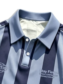 Manfinity EMRG 男士休閒字母與條紋印花半開襟短袖 Polo 衫 - 彩色 - 查看 3
