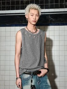 ROMWE MEN Street Life 男款玉米圖案圓領休閒百搭日常旅行上衣 - 黑色 - 查看 5