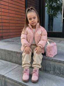 Hapijoa Young Girls Winter Fashion Versatile Warm Jacket - Dusty Pink - View 10