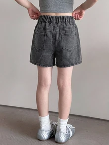 Hapijoa 女童大碼設計師牛仔短褲 - 灰色 - 查看 7
