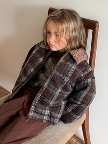 Hapijoa Young Girl Plaid Fashion Versatile Zipper Long Sleeve Padded Coat - Brown - View 4