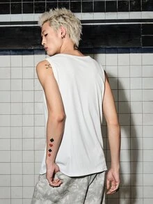ROMWE MEN Street Life Men's Cross Eyelet Tank Top - White - View 3