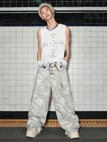 ROMWE MEN Street Life Men's Cross Eyelet Tank Top - White - View 6