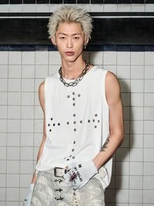 ROMWE MEN Street Life Men's Cross Eyelet Tank Top - White - View 5