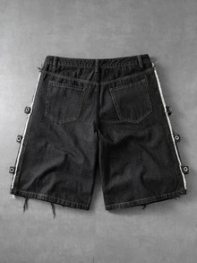 ROMWE MEN Street Life 男士解構毛邊口袋休閒牛仔短褲 - 黑色 - 查看 9
