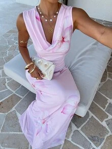 CHARMVALE Women's Long Floral Print Vacation Dress, Pink - Pink - View 2