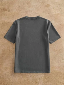 HIMLAND Men's T-Shirt Set, 2-Piece Summer Outfit, Waffle Knit Short Sleeve, Drawstring Shorts, Casual Activewear, Dark Grey Crewneck, Loungewear Set - Dark Grey - View 5