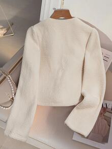 Franclia Women's Solid Color Long Sleeve Metal Single-Breasted Casual Jacket, Autumn/Winter - Apricot - View 2