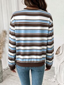 Comfylo 藍色與棕色條紋學院風休閒極簡大尺碼運動衫 - 彩色 - 查看 2