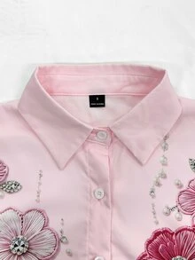 Resyla [印花設計] 花卉裝飾休閒寬鬆長袖襯衫 - 彩色 - 查看 4