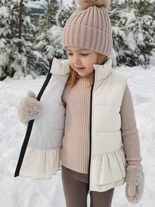 DAZY Young Girl Solid Color Zipper Casual Daily Winter Travel Padded Vest - White - View 15