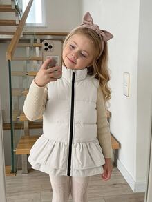 DAZY Young Girl Solid Color Zipper Casual Daily Winter Travel Padded Vest - White - View 10