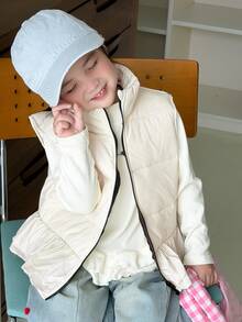 DAZY Young Girl Solid Color Zipper Casual Daily Winter Travel Padded Vest - White - View 5