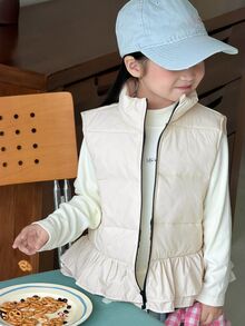DAZY Young Girl Solid Color Zipper Casual Daily Winter Travel Padded Vest - White - View 6