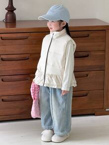 DAZY Young Girl Solid Color Zipper Casual Daily Winter Travel Padded Vest - White - View 4