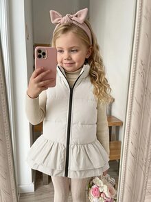 DAZY Young Girl Solid Color Zipper Casual Daily Winter Travel Padded Vest - White - View 9