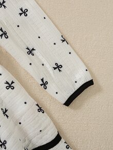 女嬰春秋洋裝，復古優雅極簡學院風，舒適針織彈性面料，可愛彼得潘領，黑色條紋拼接蝴蝶結水紋設計，適合派對、學校、外出等多種場合 - 彩色 - 查看 7