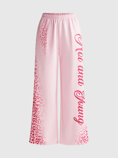 Pantalon long décontracté pour femme, taille basse, imprimé léopard rose dégradé, style Y2K, pour tous les jours