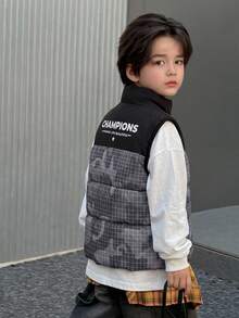 DAZY Young Boy Autumn/Winter Casual Plaid Patchwork Sleeveless Jacket - Black - View 1
