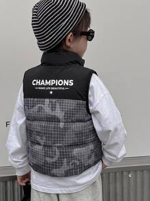 DAZY Young Boy Autumn/Winter Casual Plaid Patchwork Sleeveless Jacket - Black - View 9