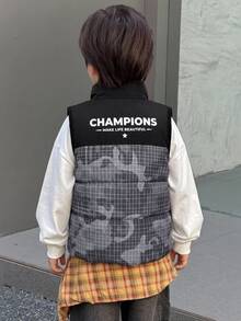DAZY Young Boy Autumn/Winter Casual Plaid Patchwork Sleeveless Jacket - Black - View 15