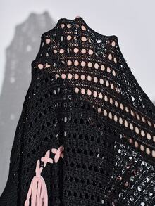 ROMWE Black Pink Y2K Hollow Out Lace-Up Loose Women's Sweater - Black - View 11