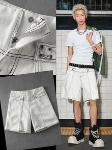 ROMWE MEN Street Life 男士夏季休閒牛仔短褲 - 白色 - 查看 1