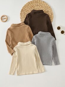Cozy Pixies Set Baju Bayi Laki-laki dan Perempuan Warna Polos, Berbahan Fleece, Tebal, Elastis, Lembut, Rajut, Lengan Setengah Panjang, Cocok untuk Musim Dingin (4 Potong) - MultiWarna - View 2