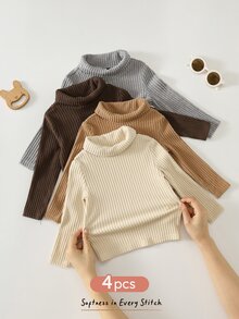 Cozy Pixies Set Baju Bayi Laki-laki dan Perempuan Warna Polos, Berbahan Fleece, Tebal, Elastis, Lembut, Rajut, Lengan Setengah Panjang, Cocok untuk Musim Dingin (4 Potong) - MultiWarna - View 4