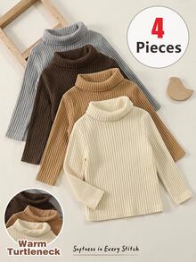 Cozy Pixies Set Baju Bayi Laki-laki dan Perempuan Warna Polos, Berbahan Fleece, Tebal, Elastis, Lembut, Rajut, Lengan Setengah Panjang, Cocok untuk Musim Dingin (4 Potong) - MultiWarna - View 8
