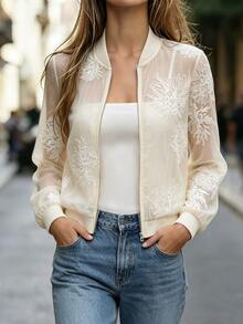 Yalmera Women's Woven And Embroidered Spring And Autumn Vacation Casual Jacket - Apricot - View 9