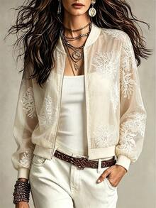 Yalmera Women's Woven And Embroidered Spring And Autumn Vacation Casual Jacket - Apricot - View 1