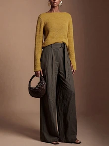Zivah Sweater Wanita Warna Polos Serbaguna Minimalis Elegan untuk Pemakaian Sehari-hari ke Kantor Warna Kuning Mustard Musim Gugur - Kuning - View 4