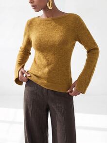 Zivah Sweater Wanita Warna Polos Serbaguna Minimalis Elegan untuk Pemakaian Sehari-hari ke Kantor Warna Kuning Mustard Musim Gugur - Kuning - View 10