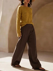 Zivah Sweater Wanita Warna Polos Serbaguna Minimalis Elegan untuk Pemakaian Sehari-hari ke Kantor Warna Kuning Mustard Musim Gugur - Kuning - View 8