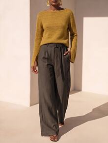 Zivah Sweater Wanita Warna Polos Serbaguna Minimalis Elegan untuk Pemakaian Sehari-hari ke Kantor Warna Kuning Mustard Musim Gugur - Kuning - View 7