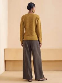 Zivah Sweater Wanita Warna Polos Serbaguna Minimalis Elegan untuk Pemakaian Sehari-hari ke Kantor Warna Kuning Mustard Musim Gugur - Kuning - View 5