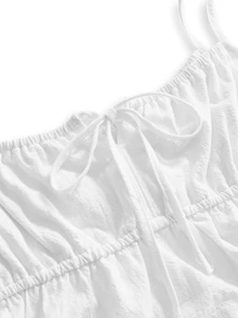 ROMWE Kawaii Spring Summer Autumn Pure Cotton Cute Ruched Chest Hem Doll Style Camisole Tank Top, School Style - White - View 3