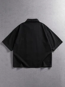ROMWE MEN Essentials Men's Casual Versatile Daily Travel Denim Jacket With Turn-Down Collar - Black - View 9
