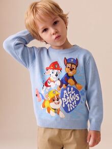Maija Kids SHEIN | PAW Patrol Maija Kids 兒童小男孩 Wang Dui Li Da Gong 灰藍色針織毛衣，舒適，適合秋冬，可愛俏皮 - 藍色 - 查看 1