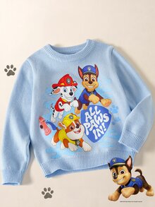 Maija Kids SHEIN | PAW Patrol Maija Kids 兒童小男孩 Wang Dui Li Da Gong 灰藍色針織毛衣，舒適，適合秋冬，可愛俏皮 - 藍色 - 查看 2