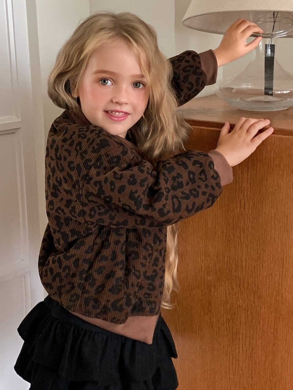 Young Girl Leopard Print Long Sleeve Zipper Front Casual Winter Jacket Fall